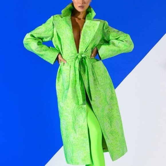Callie Lives Jackets & Blazers - Callie Culture Clash: Neon Tapestry Classic Brocade Trench Coat